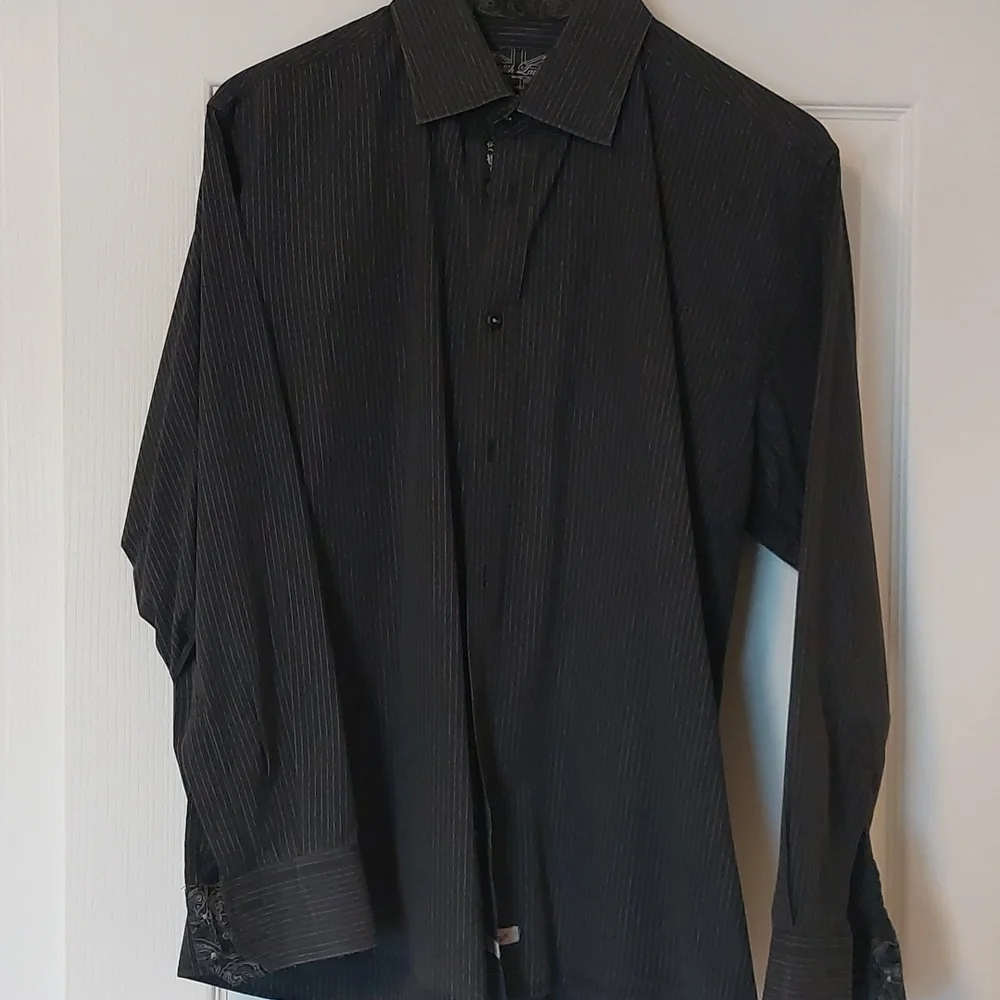 Mens English Laundry dress shirt in black with white pinstripe, size XL - Picture 1 of 9